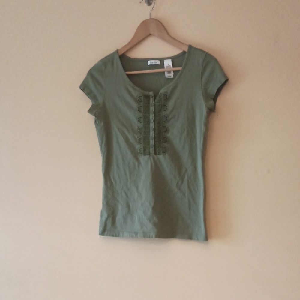 liz & co. Olive Short Sleeve Top, 100 Percent Cotton,Sz M